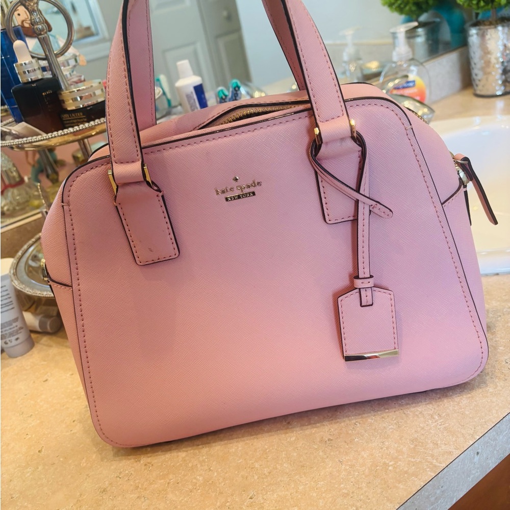 kate spade Pink Saffiano Leather Satchel with Gold Hardware